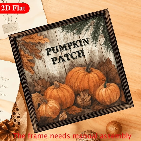 2D Flat - 1pc Rustic Fall Harvest Pumpkin Maple Leaves Wooden Sign, 12x12 Inch Framed Wall Decor for Home, Bedroom, Bar, Cafe, Bathroom - Perfect Thanksgiving Gift, Holiday Home Decor Vintage St