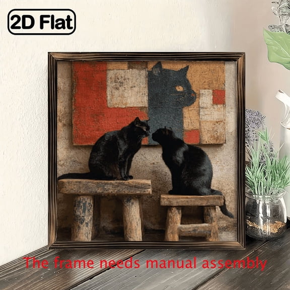 2D Flat, 1pc Rustic Farmhouse 8x8 Inch Wall Art - Wooden Framed Vertical Painting with, Green, Golden, - Country Style Decor For Living Room, Bedroom, Kitchen, Laundry.