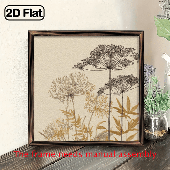 2D Flat - 1pc Rustic Farmhouse Wall Art Framed Pastoral Mural Painting, Country Cottage Floral Panel, Frame for Bedroom Decor - Easy Installation, 8x8 Inch.wooden board painting