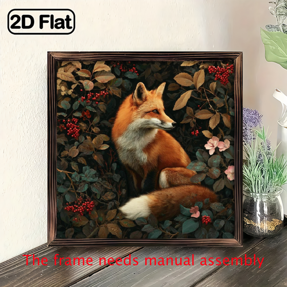 Rustic Fox Image 2D Flat, 1pc Rustic Fox Floral Wood Wall Art - 8x8 Inch Square Vertical ...