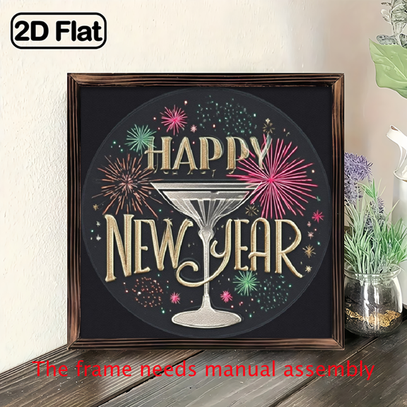 2D Flat, 1pc Rustic Happy New Year Sign, Vintage Circular Wall Decorative Signs & Plaques, Multi-Purpose Festive Plaque for Home, Gym, Cafe, Bar, Kitchen, Party, Garden - indoorOutdoor Use