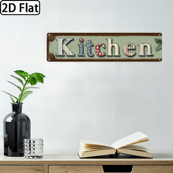 2D Flat - 1pc Rustic Kitchen Metal Sign, 16x4in, Vintage Wall Decor with Colorful KITCHEN Lettering, Perfect for Home, Bar, Cafe.