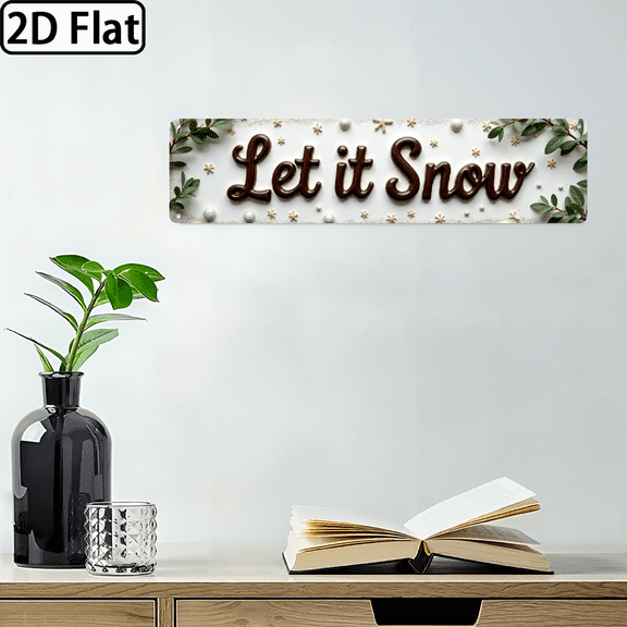 2D Flat, 1pc, Rustic Let It Snow Sign, Snowflake Winter Decoration, Wall Hanging for Christmas Decor, Farmhouse, Home, Living Room, Kitchen, Decorative Sign, 4X16 Inches