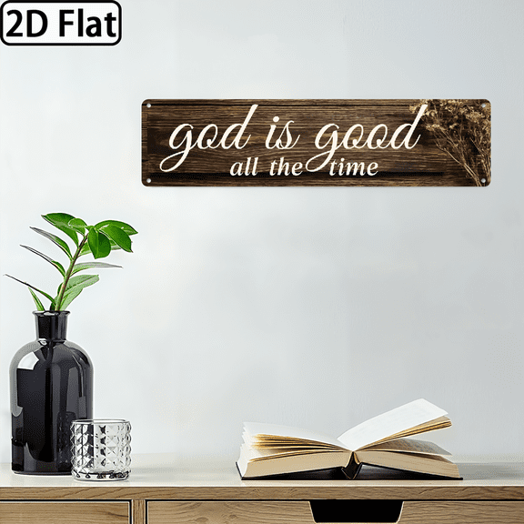 2D Flat - 1pc Rustic Metal 'God Is Good All The Time' Sign - 16x4 Inch Farmhouse Wall Decor with Inspirational Quote, Perfect for Home, Office, Cafe.