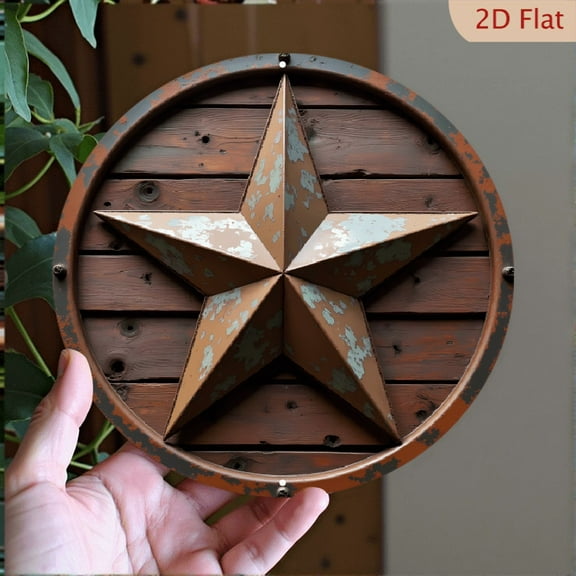 2D Flat, 1pc Rustic Metal Star Wall Decor, 8x8 Inch - Weather-Resistant Aluminum with HD Printed Design, Pre-Drilled Holes for Easy Hanging - Perfect for Home, Coffee Shop, Business, Restaurant