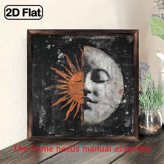 2D Flat, 1pc Rustic Moon and Sun Face Wooden Wall Art, 8x8 Inch - Vintage Farmhouse Decor for Home, Living Room, Kitchen, Bedroom, Office - Ideal for Desktop or Hanging, Housewarming Gift, Sun Dec