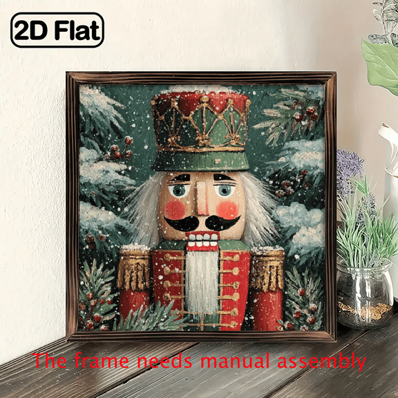 2D Flat, 1pc Rustic Nutcracker Wood Framed Christmas Wall Art - Vintage 8x8inch Wood Holiday Decor with Snowy Forest Scene, No Electricity Needed, Perfect for Living Room, Kitchen, or Home Decorat