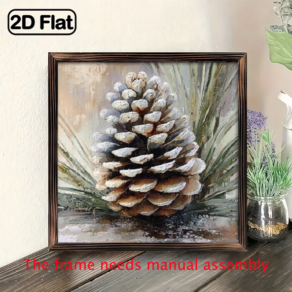 2D Flat, 1pc Rustic Pine Cones Needles Wooden Wall Art - 8x8inch Winter Decorative Sign with Realistic Pine Design, Perfect for Holiday Home, Cafe, Bar, Farmhouse - No Power Needed, Easy to Hang,