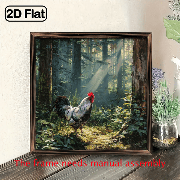 2D Flat, 1pc Rustic Rooster in Misty Forest Frame Wooden Sign - Vintage Style Wall Decor, 8x8 Inch, Perfect for Living Room, Bedroom, Farmhouse, Office, Kitchen, Rooster Decor