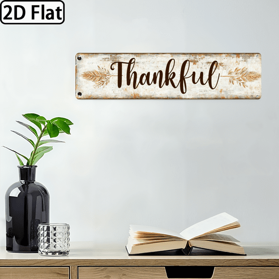2D Flat 1pc, Rustic Thankful Sign for Autumn Home Decor, Rectangle Acrylic sign, Fall Decor, Door Decor, 16x4 inch, Fashion Art Aesthetic, Wall Decor, Home Decor, Room Decor, Farmhouse Decor, bed