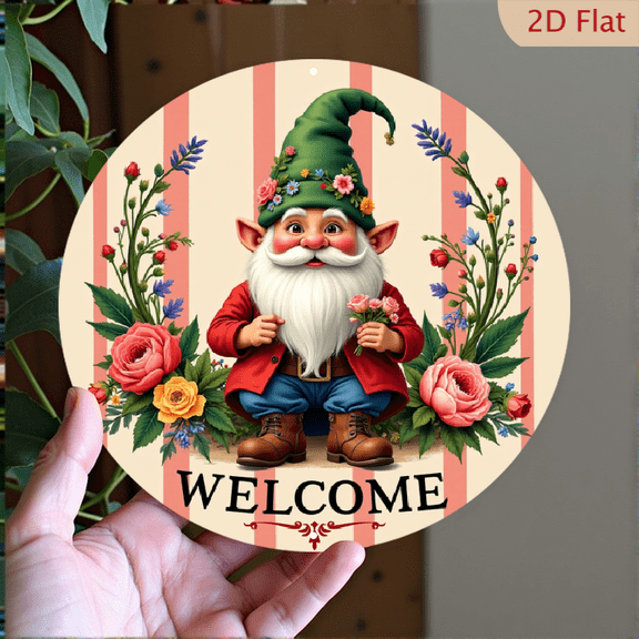 2D Flat, 1pc Rustic Welcome Sign with Christmas Gnome Theme, Multipurpose Door-Mounted Decorative Plaque for Home, Room, Farmhouse, Street, Shop, Garage, Garden, Cafe Metal Sign With