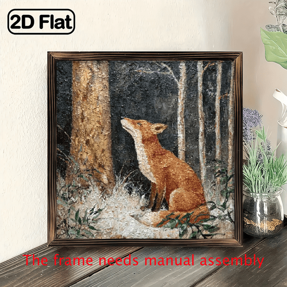 2D Flat, 1pc Rustic Winter Fox Wall Art - 8x8 Inches Forest Animal Theme, Farmhouse and Modern Decor with Snow Scene, High-Quality Plywood and Wood Frame, Suitable for Living Room, Bedroom, Office