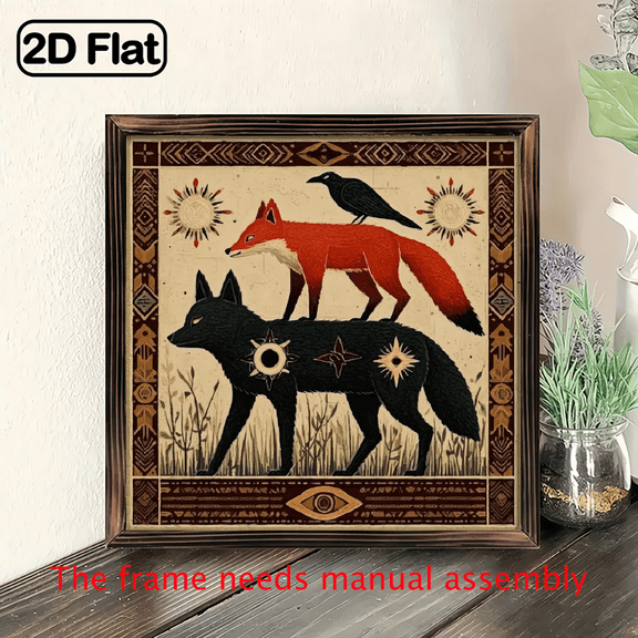 2D Flat, 1pc Rustic Wolf, Fox Crow Wall Art - Wood Sign Suitable for Farmhouse, Rustic Wood Frame Decor, Wood Signage for Living Room, Bedroom, Office, Entryway, Desktop, 1pc 8*8 Inch, 2D Flat