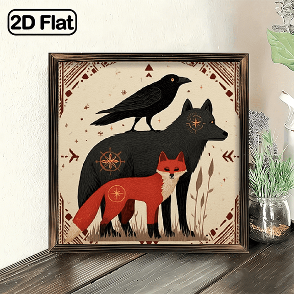 2D Flat, 1pc Rustic Wolf, Fox Crow Wall Art - Wood Sign Suitable for Farmhouse, Rustic Wood Frame Decor, Wood Signage for Living Room, Bedroom, Office, Entryway, Desktop, 1pc 8x8 Inch, 2D Flat