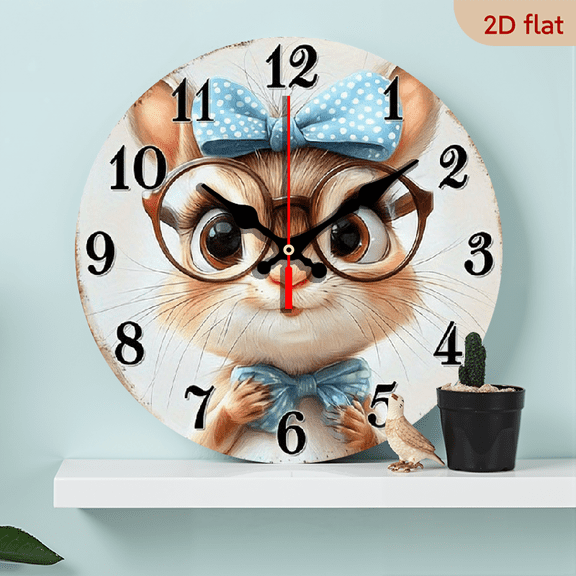 2D Flat, 1pc, Silent Non-Ticking Large Wall Clock - Large Face (10inch) - Cute Rabbit, Beige White Room Decor, Easy-to-Read Black Hands, Battery-Free Wooden Clock for Living Room, Bedroom