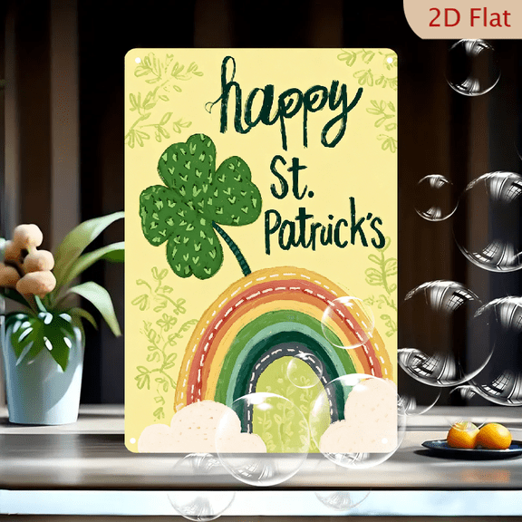 2D Flat 1pc St, Patrick'S Day Metal Sign Vibrant Rainbow Shamrock Design, Outdoor Yard Decor for Home, Garden, and Holiday Celebrations, Perfect for Thanksgiving, Halloween, and More, Garden Dec