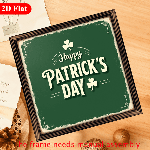 2D Flat, 1pc St Patrick's Day Wooden Wall Sign - Green Clover Framed Art with Happy Patrick's Day Lettering, Irish-Themed Wood Decor Suitable for Home, Kitchen, Bathroom, Living Room - Ideal
