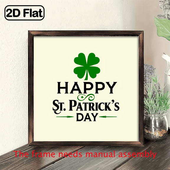 2D Flat, 1pc St 's Day Clover Wood Wall Sign - Rustic Farmhouse Green Shamrock Painting, 8x8 Inch Vertical Wood Frame, Irish Good Luck Decor for Home, Housewarming Gift, for living Room, Kitchen,