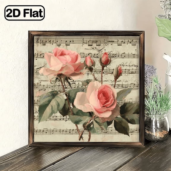 2D Flat, 1pc Stylish Rose Artwork Wooden Sign, Framed Wall Art for Home And Office Decoration, Ideal Decorative Signs And Plaques for Desk Decor, Great Gift for Christmas And New Year, 8x8 Inch De