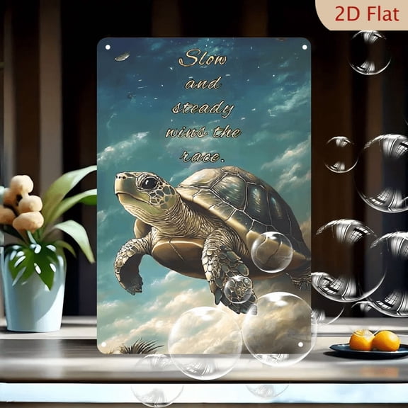 [2D Flat]1pc Tortoise-Themed Metal Tin Sign – Rustic Decor with Whimsical Summer Phrases – Perfect for Backyard, Poolside Bar, Patio, or Home – Ideal Gift for Neighbors & Friends, 8x12 Inches