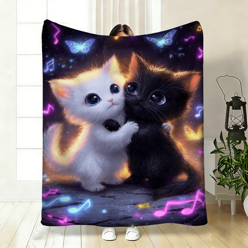 2D Flat 1pc Two Cats Night HD Printed Blanket. Soft And Warm Flannel ...