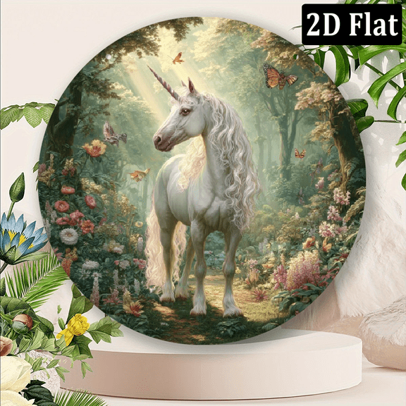 2D Flat, 1pc Unicorn Wind Spinner, 8x8 Inches Iron Wind Chime with Rotating Hook, Magical Fantasy Animal Garden Patio Balcony Home Decor for Girls Kids Family Friends, Living Room Bedroom Outdoo