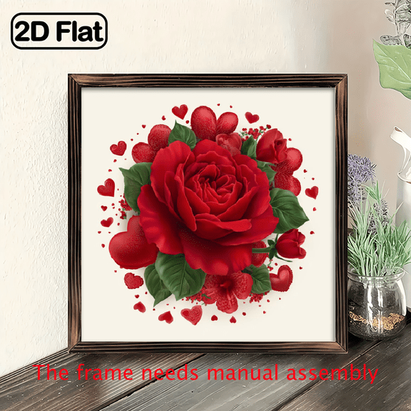 2D Flat, 1pc Valentine's Day Iron Wall Art Sign - Rustic Red Love Heart Rose Design, 8x8 Inch Vintage Metal Plaque for Home, Bar, or Cafe Decor, Perfect Holiday Gift for Romantic Occasions, Valent