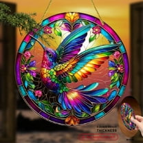 2D Flat  1pc Vibrant Hummingbird Stained Glass-Style Acrylic Suncatcher -  Round Window Hanging Decor with Floral Design, Perfect for Home  Garden Decoration, Housewarming Gift,  8*8inch