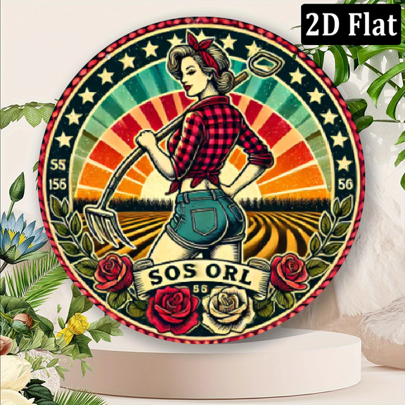 2D Flat 1pc Vibrant Rooster Wall Art, 8inch Round Metal Plaque, Romantic Vintage Decor, Durable, for Home, Bedroom, Office, Porch, Hotel Decoration