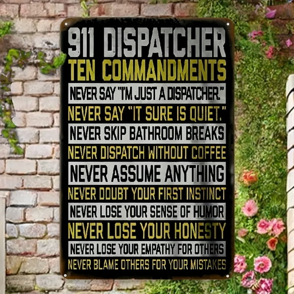 2D Flat 1pc Vintage 911 Dispatcher Ten Commandments Metal Sign - - & Weather, High-Quality Ink, Ideal for Home, Garage, Cafe, Wall Decor, Indoor Outdoor Use