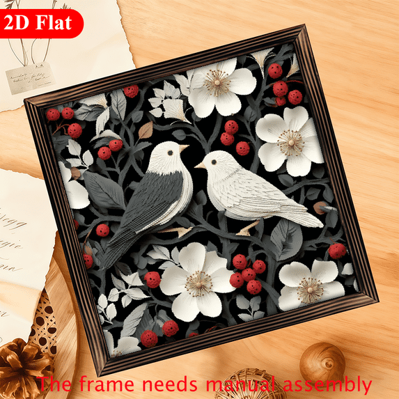 2D Flat, 1pc Vintage Birds Flowers Wooden Wall Art Sign - 12x12 Inch Rustic Wood Framed Decor for Bedroom, Yoga Zen, Cafe, Housewarming Gift for Parents, Friends, Wooden Wall Decor, 2D Flat