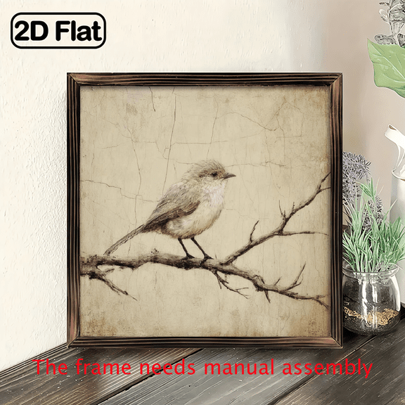 2D Flat, 1pc Vintage Branch Bird Wall Art - Wooden Framed Decoration, Perfect for Rustic Brown Style Cottages, Cafes, Living Rooms, And Outdoor Spaces Ready to Hang As a Holiday Gift, Featuring Bi