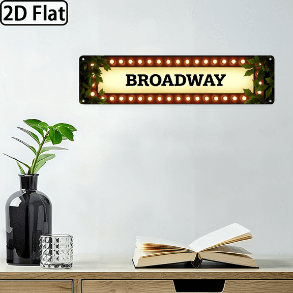 2D Flat, 1pc Vintage Broadway Theater Metal Wall Decor - Broadway Marquee Lighting Effect - Retro Broadway Theatre Sign - Heavy-Duty Metal Construction - No Wiring Needed - Home, Office, Bar, Th