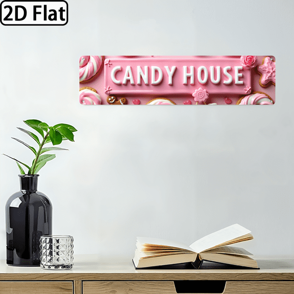 2D Flat, 1pc Vintage Candy House Metal Wall Sign with Whimsical Candy Design, 16*4 Inches, Art for Home, Candy Shop, or Kids' Room Decor, Perfect Gift for Candy Lovers, Cafe Decoration