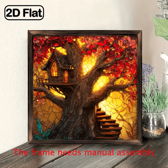 2D Flat, 1pc Vintage Cottagecore Window Hanging Decoration - Heart-shaped Window with Glowing effect, Red Tree House Suncatcher - No Electricity Needed, Easy Hang with Rope - Home, Garden, Valenti