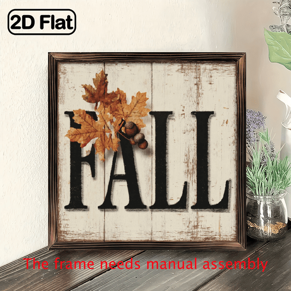 2D Flat - 1pc Vintage Fall Wooden Framed Wall Art - 8x8 Inch Rustic Autumn Decorative Sign for Farmhouse, Kitchen, Living Room, Entryway - Holiday Wall Hanging with FALL Design, Fall Decorations