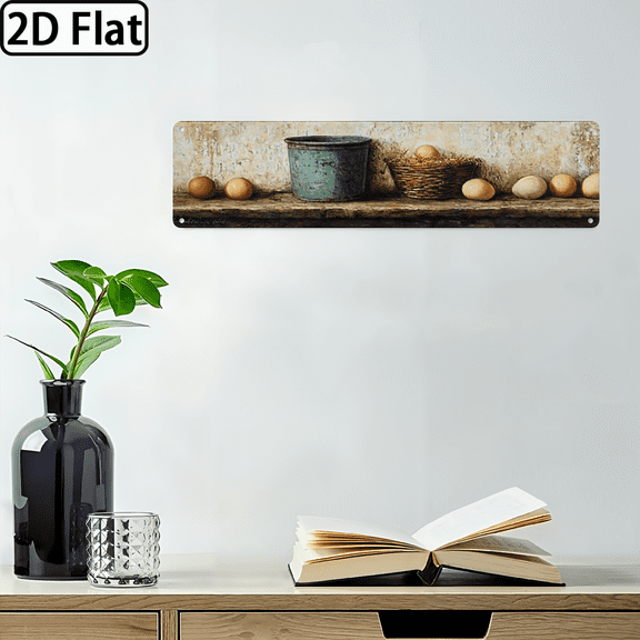 2D Flat, 1pc Vintage Farmhouse Egg Decor - Rustic Farm Fresh Eggs Metal Plaque Sign, Lightweight Easy to Hang Farmhouse Kitchen or Bedroom Decoration - Country Living Wall Art, Farm House Decor