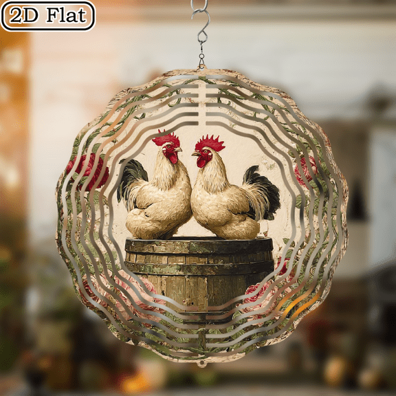 2D Flat, 1pc Vintage Farmhouse Hanging Wind Chime - Rural Decor with Rooster Bucket Design, Distressed Edges Hollow Out Pattern - Outdoor_Indoor Decoration for Garden, Patio, Porch