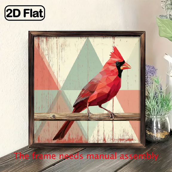 2D Flat, 1pc Vintage Farmhouse Style Barn Quilt Bird Wall Art - 8x8 Inch Wooden Sign with Red Cardinal Pine Branch Design, Rustic Frame for Bedroom, Garage, Office Decor - Ideal Holiday Gift, Holi
