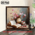 thumbnail image 1 of 2D Flat - 1pc Vintage Floral Still Life Wood Framed Sign, Classic Book and Flowers Wall Art for Living Room, Bedroom, Home Decor, Birthday, Decorative Plaque, Multipurpose Wall Hanging, Manufactur, 1 of 9