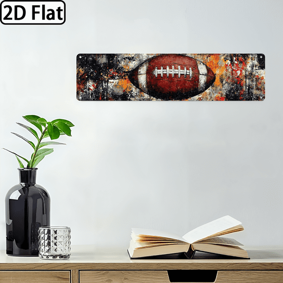 2D Flat, 1pc Vintage Football Metal Wall Decor - Retro American Football Art Sign with Red Brown, 4x16 Inch Lightweight Aluminum Plaque for Man Cave, Sports Memorabilia Decor