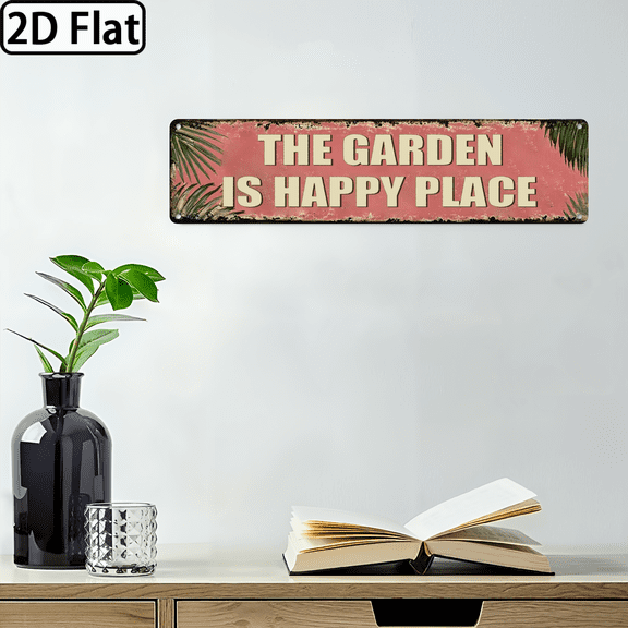 2D Flat - 1pc Vintage My Garden Is My Happy Place Metal Sign - 4x16 Inch, Rustic Wall Decor for Home, Cafe, Beach, Farmhouse, Patio, Deck, Porch, Lake, Garden Road - Ideal Holiday Gift, Garden Decor