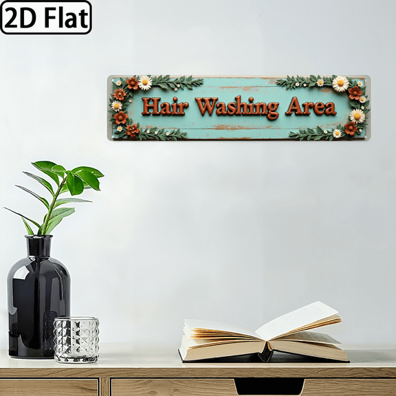 2D Flat 1pc Vintage Hair Washing Area Wall Sign - Rustic Farmhouse Aluminum Wash Station Plaque Suitable for Salon Bathroom Home Decor - O
