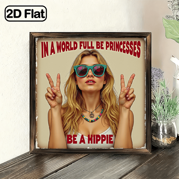 2D Flat, 1pc, Vintage Hippy Decorative, Bohemian Design Wooden Framed Sign, with Framed Wall Art Decor for Farmhouse, Living Room, Bedroom, Garage Garden, Office, Ideal Gift for Familys Friends