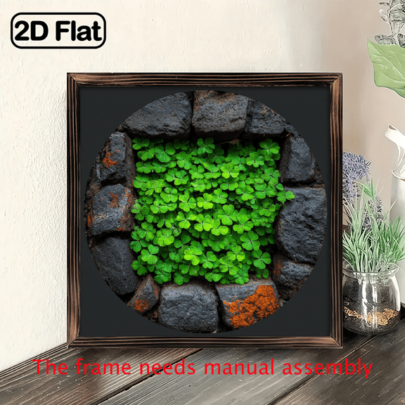 2D Flat, 1pc Vintage Irish Luck Clover Leaf Wall Decor - 8 Inch Round Metal Sign with Stone Wall Texture, Green Clover Leaves St Patrick'S Day Decoration for Front