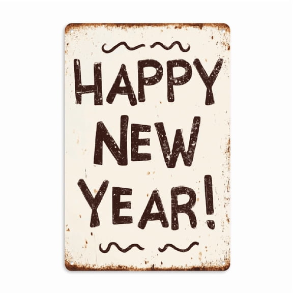 2D Flat, 1pc Vintage Iron Rectangular Sign Happy New Year Handwritten-Style Message, Rust-Resistant, Easy to Hang, Perfect for Cafes, Bars, Gardens, Garages Indoor Outdoor Retro Decoration.8*12in