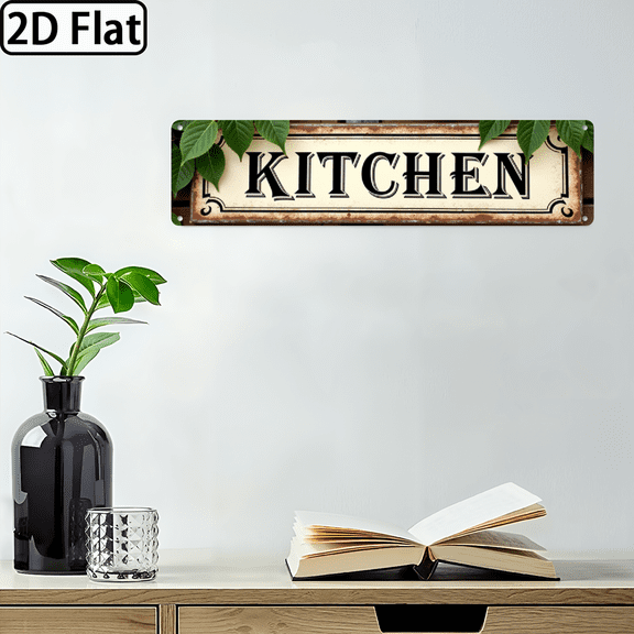 2D Flat, 1pc Vintage Kitchen Metal Wall Decor - Rustic Farmhouse Sign with Ornate KITCHEN Lettering, Black-on-Beige Retro Design - Pre-Drilled Hanging for Country Kitchen, Dining Room, Entryway