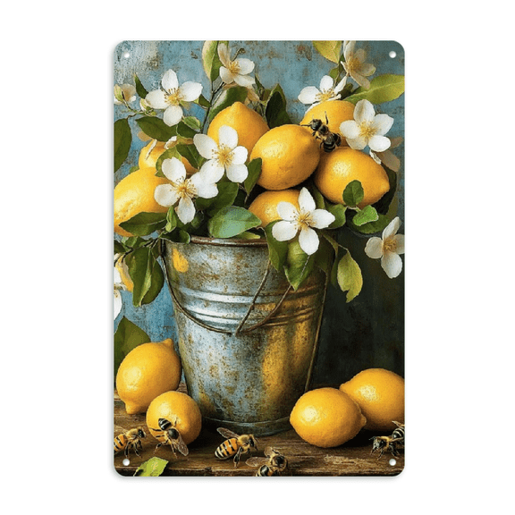 2D Flat - 1pc Vintage Lemon Bucket Wall Art, 12x8in Manufactured Wood Decorative Sign, Multipurpose Wall Hanging for Living Room, Bedroom, Kitchen, Office, Cafe - No Electricity Needed, Ideal Gift.