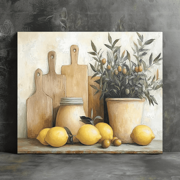 2D Flat 1pc Vintage Lemon Canvas Wall Art- Yellow Lemon Fruit Print, Perfect for Kitchen, Bedroom, or Office Decor, Wooden Framed& Ready to Hang for a Bright& Cheerful Look,