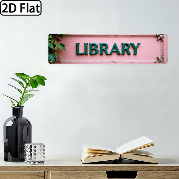 2D Flat, 1pc Vintage Library Sign - Green Alphabet Aluminum Wall Art, Rustic Decor for Home, Kitchen, Bar, Farmhouse, Room, Cafe, Garage - (4x16) - Unique Wall Decor for Liv